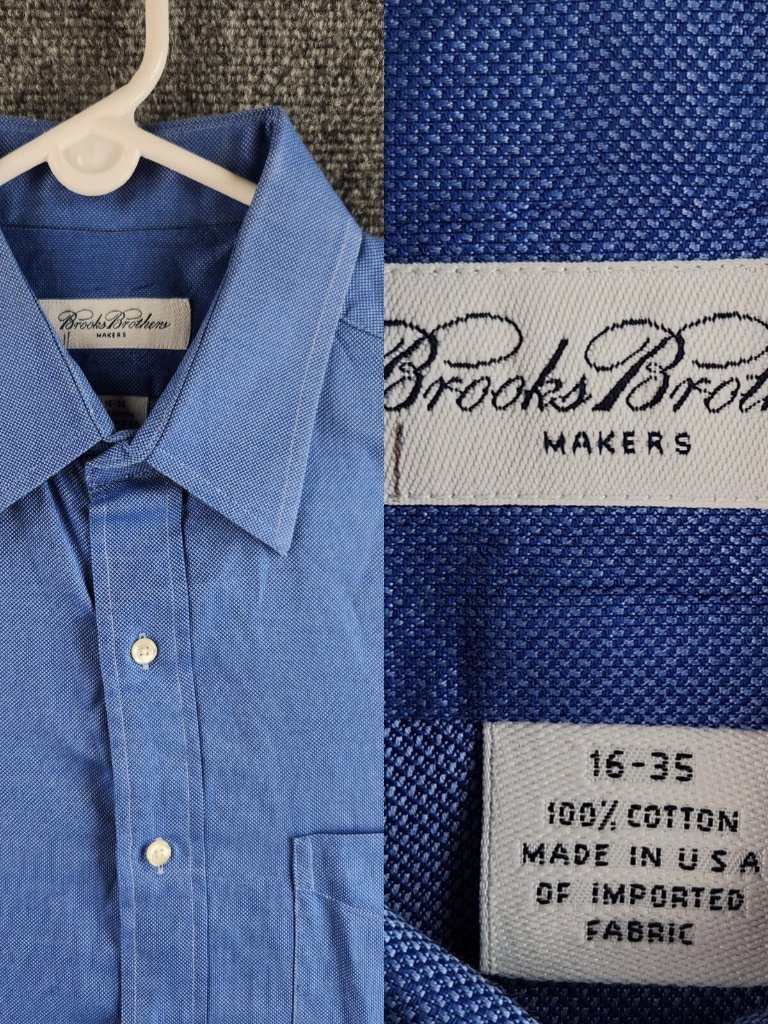 Vtg Brooks Brothers Makers Blue Button Up Shirt 16 35 Usa Made Point Collar